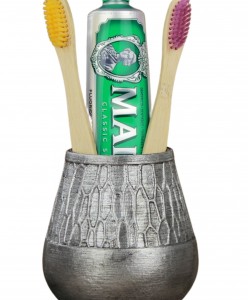 Diş Fırçalığı Tezgah Üstü Gümüş Eskitme Renk Diş Fırçası Standı Vazo Model